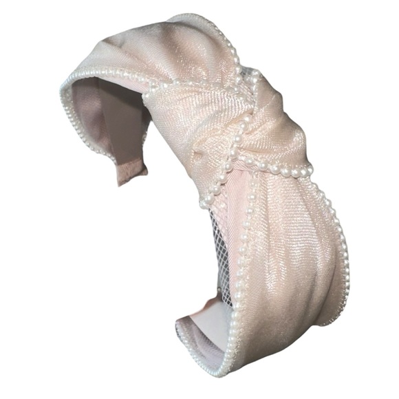 Knotted Womens TopKnot Headband with Side Pearls - Picture 6 of 14